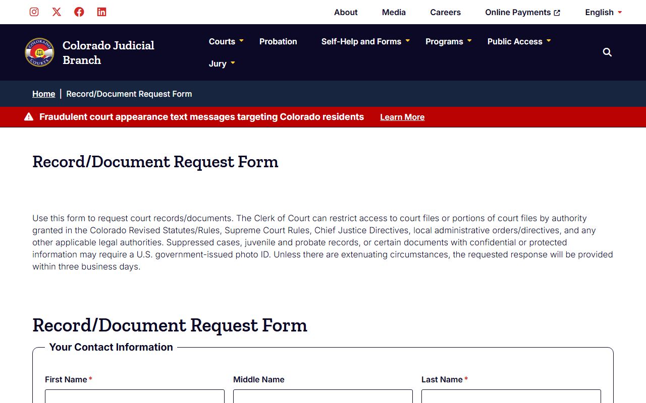 Park County court records after jail arrest document request form