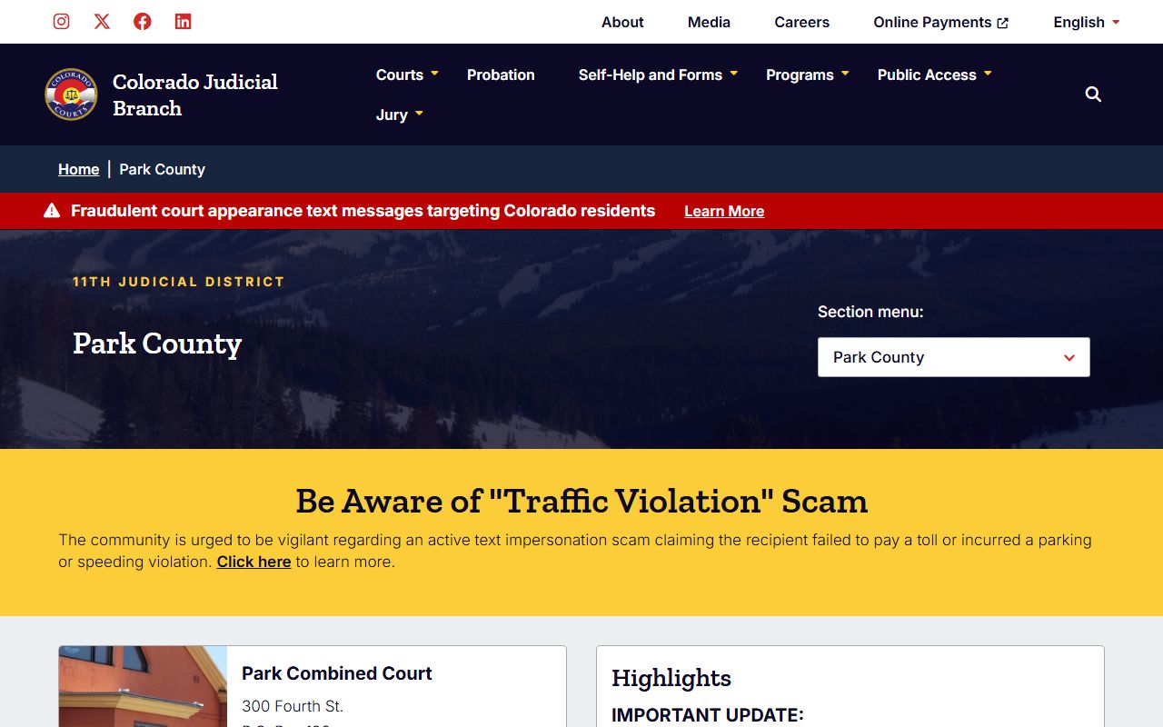 Park County court records after arrest Judicial Branch court page